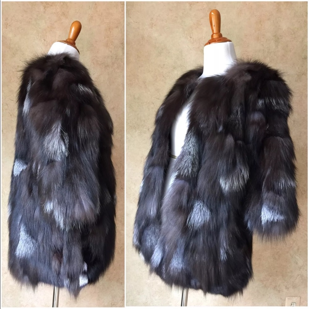 NWT S/XS SILVER FOX Fur Coat Jacket 3/4 sleeves